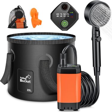 Портативна душова кабіна Campingdusche з насосом, акумулятор 3000mAh, 2м шланг, цифровий дисплей, для саду, пляжу, автомийки