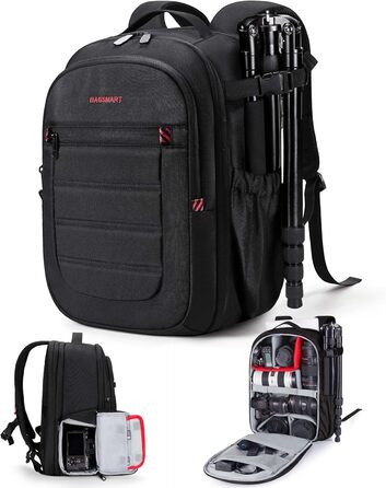 Сумка-рюкзак для фотокамери Bagsmart: водонепроникний рюкзак для фотографів з відділенням для ноутбука 15,6 дюймів, чорний