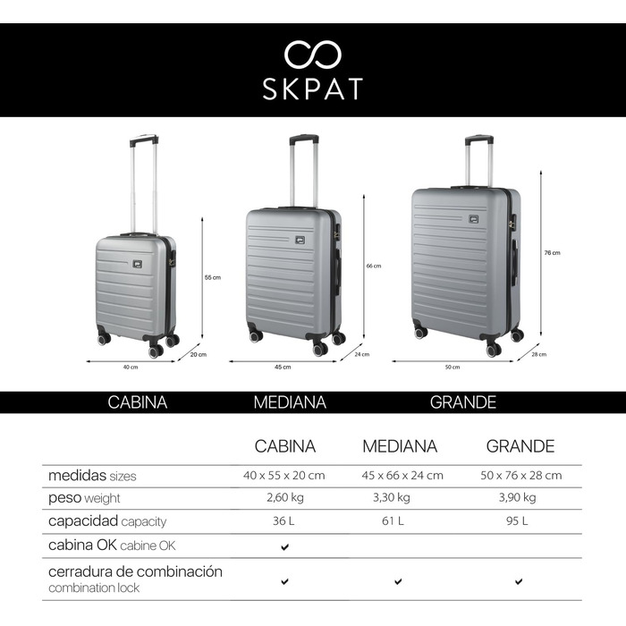 Чемодан валіза на колесах KPAT, валіза-тележка, валіза з жорсткого корпусу, срібна, S+L