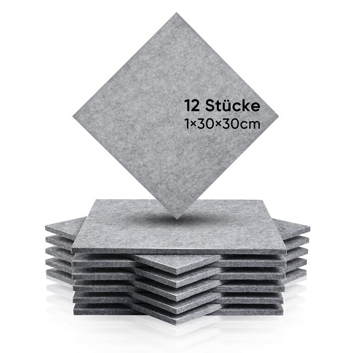 Акустичні панелі Fstop Labs для звукоізоляції, 3D пірамідний шумопоглинач (12 шт), 30x30x5 см, сірий — для студії, офісу та дому