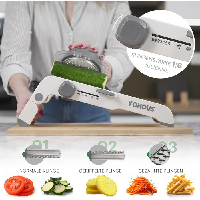 Обрізчик овочів Mandoline з нержавіючої сталі – професійний овочеріз з регулюванням товщини нарізки, для нарізки жульєном/кубиками/смужками, придатний для миття в посудомийній машині