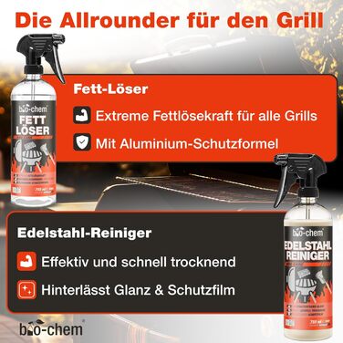 Bio-Chem Grill Cleaning and Care Set Professional Box 9-Piece: Smoke Residue Remover 1L (including spray bottle) + BBQ Cleaner 750ml + Stainless Steel Cleaner 750ml + Foam Sprayer + Grill Brush & Grill Sponge