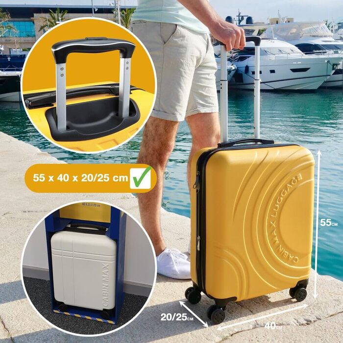 Чемодан ручної поклажі Cabin Max Anode – легкий, з жорстким корпусом, 4 колеса, кодовий замок, 55x40x20 см, 50 л, темно-синій