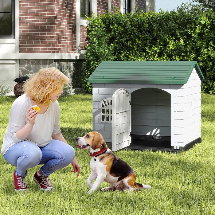 Будка для собак GOPLUS Outdoor, вологостійка з замком, 3 вікна, похиле дах, клітка для собак Indoor, будиночок для тварин вдома для собак та котів (зелена)
