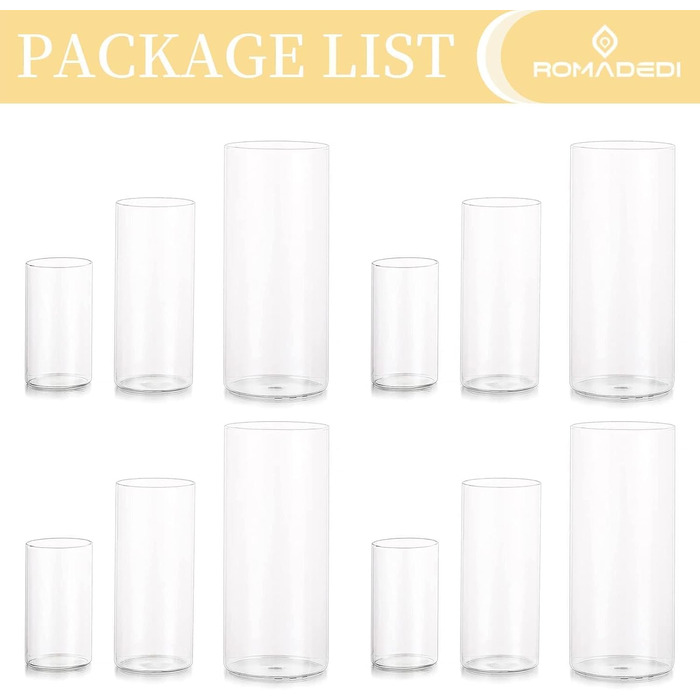 Candle Holders Glass Candle Holders Candle Stands Glass Cylinders: Romadedi 12-Piece Set of Candle Holders for Pillar Candles, Floating Candles, Candle Glass Vase for Wedding Party Dining Table Table Decoration Living Room Decor