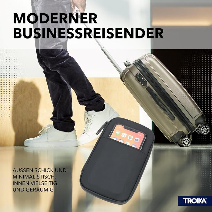 TROIKA Smart Traveller and Cable Organizer Black TECH Traveller – Front Pocket, Zip Pocket, Card Slots – Polyester, Polyurethane, Tarpaulin (Canvas) – Black Original