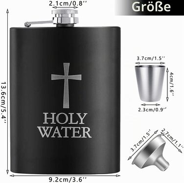 Подарунковий набір фляга з нержавіючої сталі Wieat 8oz з гравіюванням Holy Water, комплект з лійкою та 2 чарками для чоловіків та жінок