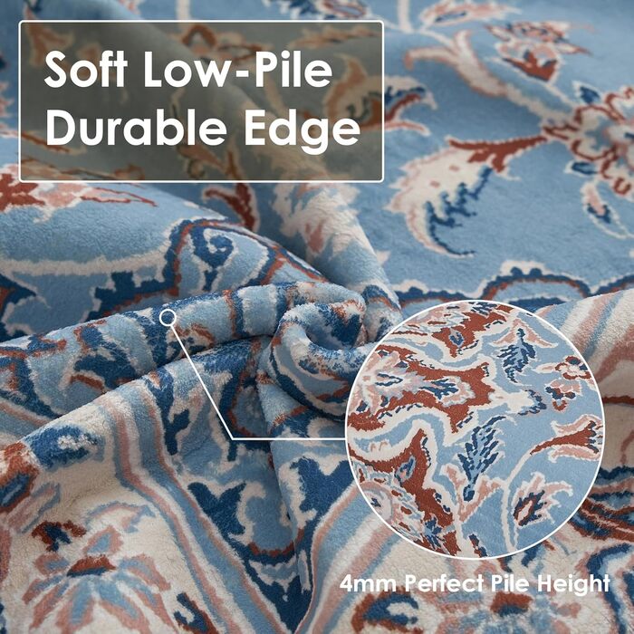 OMERAI Rug Living Room Washable Short Pile Rug Oriental Soft Bedroom Blue Non-Slip Vintage Rug 60x130CM Machine Washable Rug