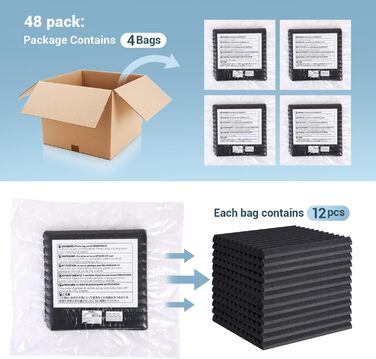 Акустичні панелі Ohuhu для звукоізоляції, шумопоглинаючий поролон 30x30x2.5 см, 48 шт. — для студії, геймінгу та подкастів