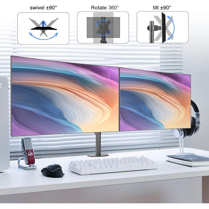 Підставка для монітора Pholiten: 2 монітори, 13-27 дюймів, до 10 кг, VESA 100x100mm, чорний