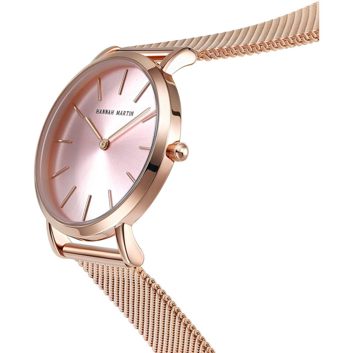 Годинник жіночий Hannah Martin кварцовий аналоговий з нержавіючої сталі, водонепроникний, ультратонкий (рожеве покриття, браслет рожевого золота)