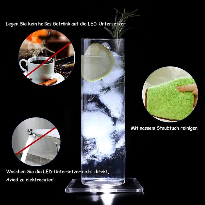 MEDOYOH 8-Piece Square Cool White LED Coasters for Drinks, ON/Off Switch Drink Coasters Set, Waterproof Coasters Glowing for Glasses Bottles Parties Weddings Bar Christmas