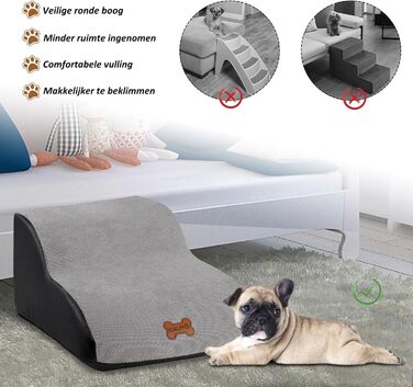 Сходинки для собак Caliyo, 3 сходинки, для маленьких собак та котів, 40 см заввишки, знімний та миючий чохол, протиковзна підставка, для ліжка, дивану та авто (60×40×40 см), сірі