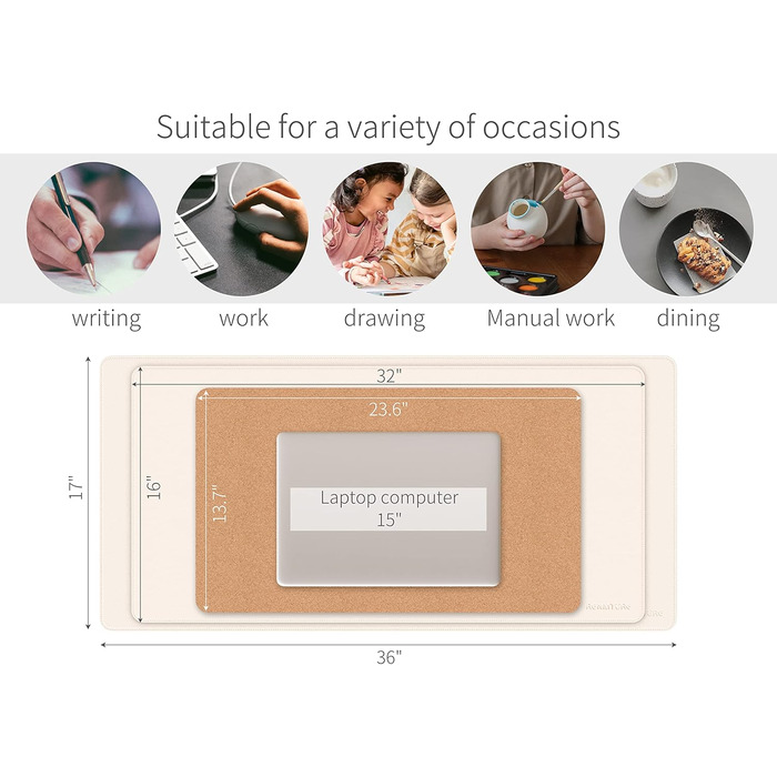 Килимок для миші RENMTURE двосторонній: Корк + PU-шкіра, 80x40 см, для офісу та дому, захист столу, антиковзкий, водостійкий, персиковий