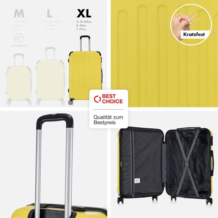 Чемодан Flexot® F-2045, набір 3 шт. (16 кольорів) - ручна поклажа, валіза, тривалий термін служби, твердий корпус (XL, світло-жовтий)
