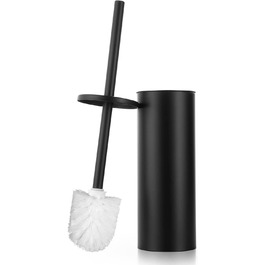 Hoomtaook Toilet Brush with Holder, WC Brush Black, Freestanding Toilet Brush Stainless Steel with an Extra Replacement Head, Black