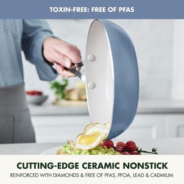 Набір сковорідок GreenPan Nova: 20.3 см та 25.4 см, індукційні, без PFAS, з антипригарним покриттям з кераміки, безпечні для здоров'я, можна мити в посудомийній машині та використовувати в духовці