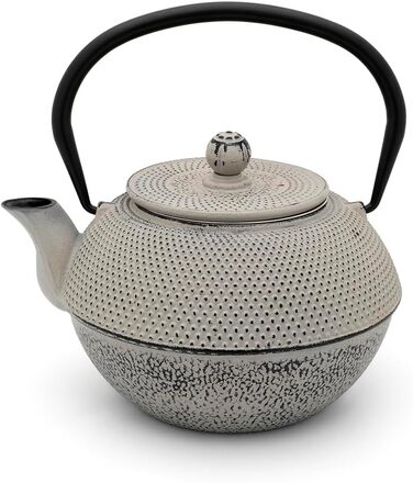 Bredemeijer Blue Flat Asia Teapot 1.1 Liter Cast Iron - Asia Cast Pot with Stainless Steel Tea Filter Strainer (1100ml, Black)