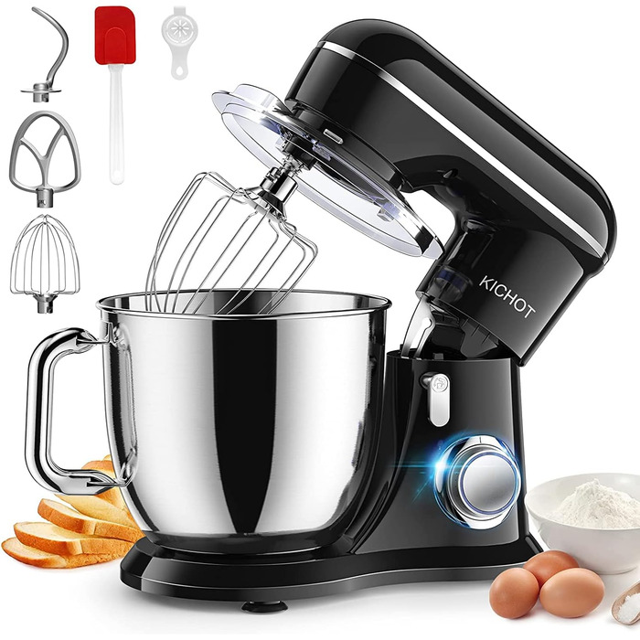 KICHOT 4.5L Kitchen Machine, Dough Mixer, 10-Speed Kitchen Machine, Dough Hook, Flat Beater, Splash Guard, Suitable for Baking, Cakes, Cookies, Kneading, Red