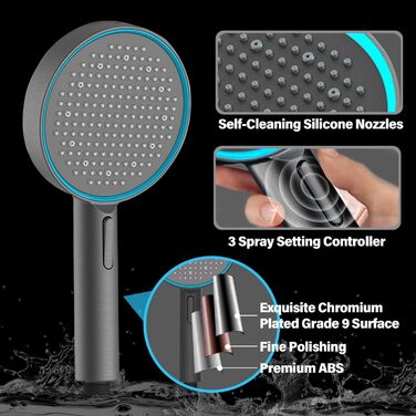 JINYOMFLY LED Shower Head with Lights, Shower Head with LED Lighting, 15CM Shower Head Color Changing, 3 Shower Modes Shower Light, Shower Head Light with Liquid Silicone Nozzle