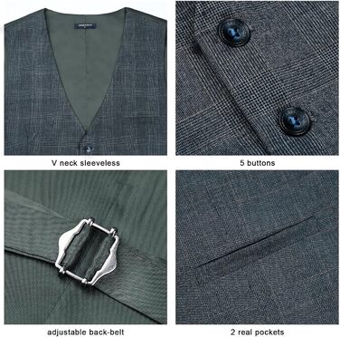 Жилет чоловічий HISDERN в клітинку, класичний, з бавовни, для весілля, в стилі 'Hahnentritt', під костюм (XXL, темно-синій)