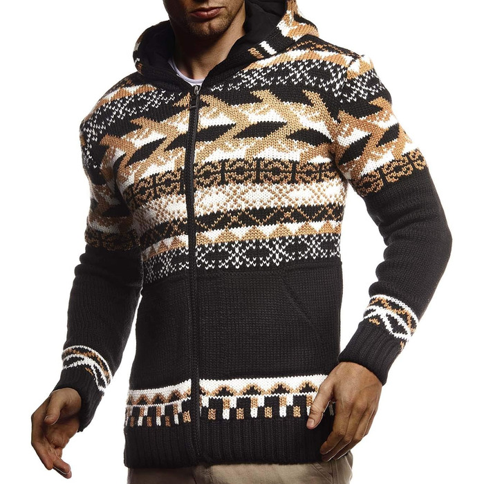 Чоловіча в'язана куртка Leif Nelson з капюшоном, зимова куртка-норевка, чорний колір, артикул LN20756 (XXL)