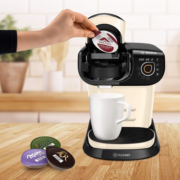 Кавомашина Tassimo My Way 2 TAS6502 з фільтром для води, понад 70 напоїв, персоналізація, великий вибір кави, проста у використанні, 1500 Вт (кремовий, з фільтром, single)