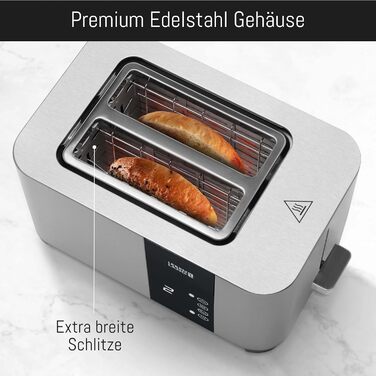 LEBENLANG Stainless Steel Toaster with Roll Attachment, 2 Slices - Touchscreen LED Display & 7 Levels | 850W 2-Slice Toaster with Display | For Kitchen, Household & Camping, Camping Toaster | Bread Toasters 2 Slices - 850W - Stainless Steel