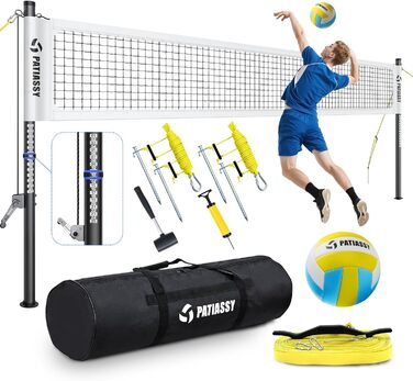 Portable Professional Volleyball Net Set for Outdoor Use - Adjustable Aluminum Poles, Winch, Ball & Carry Bag