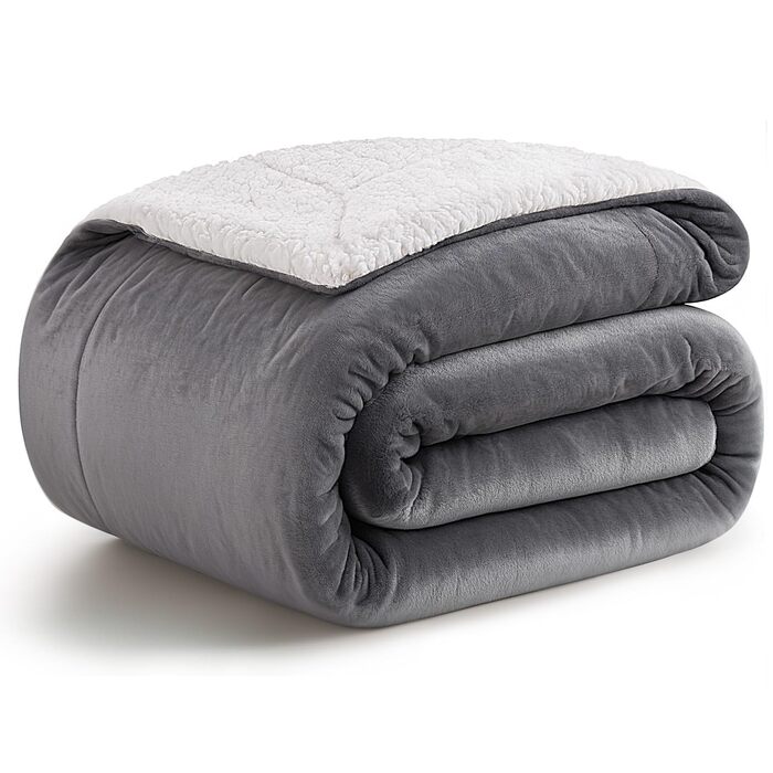 Плед KANKAEU теплий та м'який, 160x200 см, фланель та шерпа, для дивана/ліжка, зимовий, машинне прання (Антрацит)
