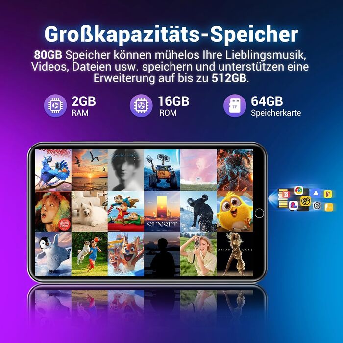 MP3 плеєр 80GB Bluetooth WiFi з Spotify, Hi-Fi Lossless, FM-радіо, E-Book (чорний)