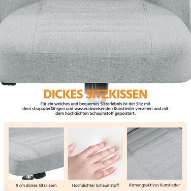 Офісне крісло Yaheetech без підлокітників, обертове з роликами, регульоване по висоті, для роботи та макіяжу (сірий, тканина)