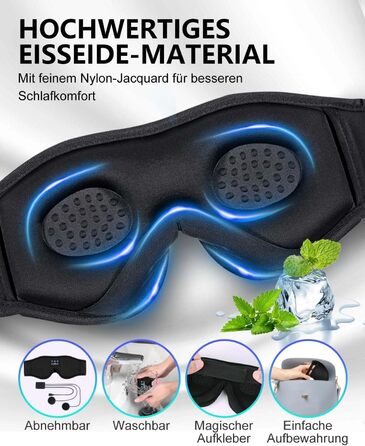 Маска для сну з Bluetooth навушниками 3D, чорна. Блокує світло, з мікрофоном, для сну та подорожей, унісекс.