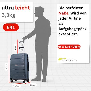 Чемодан Leon Koffer Groß 94 літрів з TSA замком - валіза, ролер, валіза для подорожей, жорсткий корпус (сірий, L)