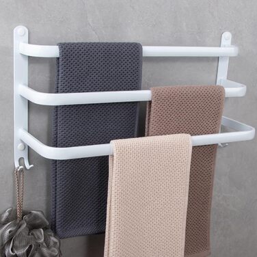 Тримач для рушників на стіну без свердління, великий, з гачками, 2 яруси, полиця для рушників, 50 см, для ванної кімнати, кухні, туалету