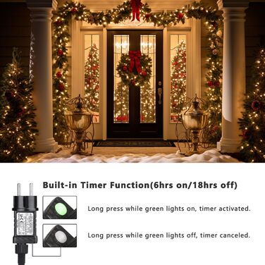 Льонокомірка LED 200 шт., 20 м, на батарейках з таймером, 8 режимів, вологостійка, тепле біле світло, для декору саду, вечірки, весілля, внутрішнього та зовнішнього використання, прозорий кабель