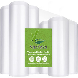 Вакуумні пакети VacYaYa для харчових продуктів, 6 рулонів (3×20×600 см, 3×28×600 см), BPA-вільні пакети для вакууматорів та фольгозапаювачів, підходять для Sous Vide