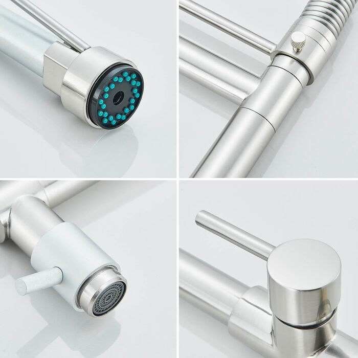 Кухонний змішувач з двома виливами, поворотний на 360°, з високим виливом та спіральною шланговою насадкою. Змішувач для кухні з нержавіючої сталі, оброблений під мідь (щіткова обробка).