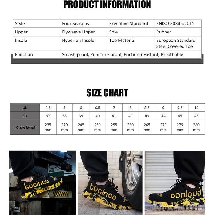 Чоловічі робочі черевики з металевим носком. Легкі, дихаючі, зручні. Захисні черевики для будівництва, сільського господарства. Антиковзаюча підошва. Світловідбиваючий жовтий колір. Розмір 45 EU
