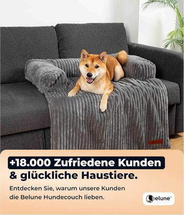 Крісло-лежанка для собак Belune Hundecouch Deluxe - миється, плюш, захист дивану, для собак середніх та маленьких порід (темно-сірий, L - 120x95 см)