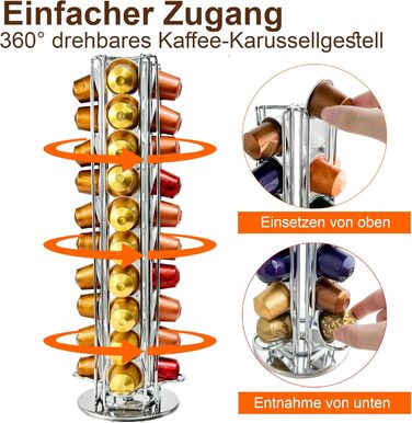 Підставка для капсул Nespresso, обертова, на 40 капсул, срібна