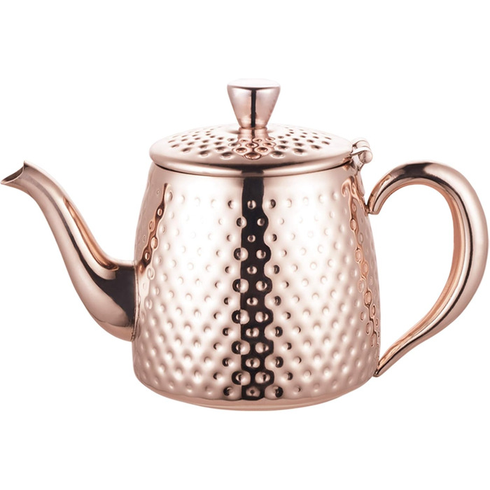 Café Olé Sandringham Teapot with Hammered Finish made from high-quality 18/10 stainless steel and surface – 0.5L, drip-free pouring, hollow handles (35oz, Copper)