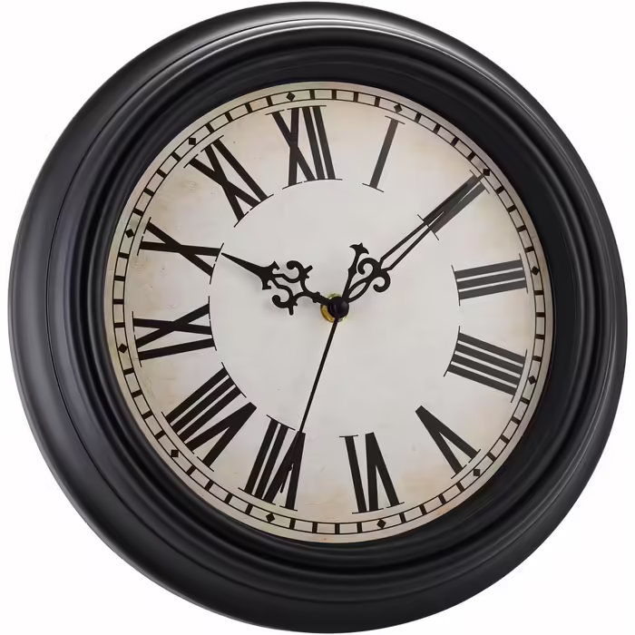 Plumeet Wall Clock - Quiet Retro Classic Wall Clock without Ticking for Living Room, Bedroom, Battery Operated (Roman Numerals) (Black, 40.6cm)