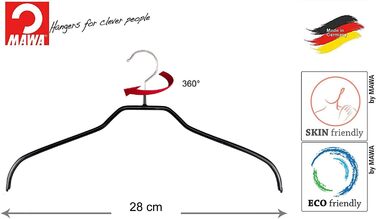 MAWA Clothes Hangers for Children, 10 Pieces, Space-Saving and Non-Slip Top Hangers for Shirts & Blouses, 360° Swivel, High-Quality Non-Slip Coating, 28 cm, Black