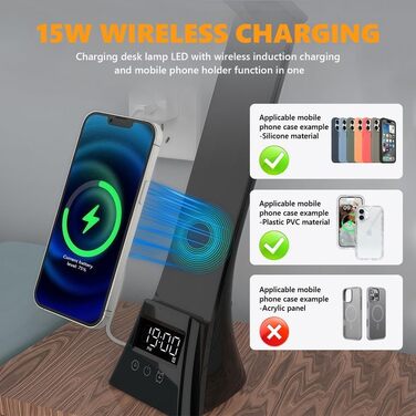 LED лампа настільна AMFUN з USB, регулюванням яскравості, захистом для очей, годинником та торканням, 3 кольори, нічник для читання, офіс