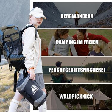 Спальний мішок для дорослих з пухом, 680FP, Outdoor, зимовий, для кемпінгу, походів та подорожей, з компресійним мішком, -10°C, сірий