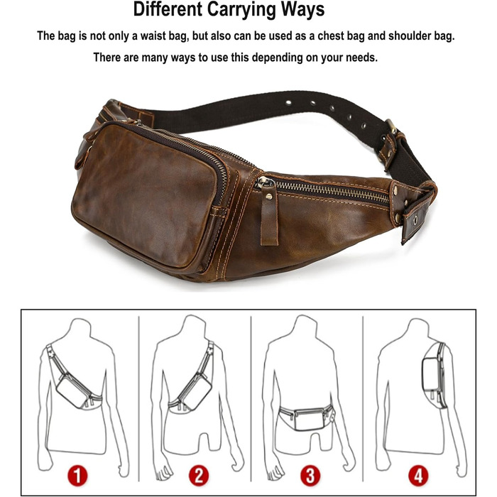 Чоловіча поясна сумка з натуральної шкіри Luufan, колір кавовий
