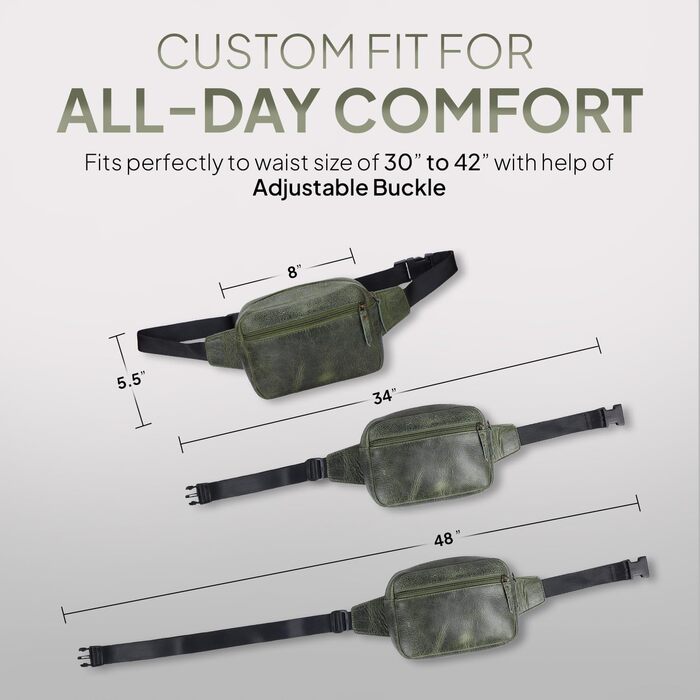 Сумка на пояс шкіряна TheAntiq, 20,3 x 12,7 x 7,6 см (8 x 5 x 3 дюйми), з багатьма кишенями, регульованим ремінцем, для подорожей та повсякденного використання, зелена