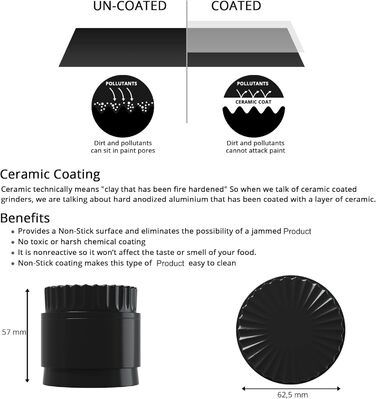 Toothless Herb Grinder Ø 63 mm | Nano-ceramic coated for effortless grinding | 5-piece with built-in storage container in the lid (Black)