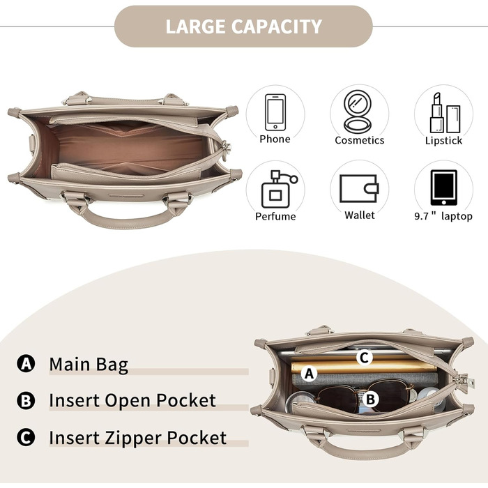 Сумка жіноча Miss Lulu середнього розміру через плече, хакі з текстурою лічі, з внутрішніми кишенями для роботи, відпочинку та повсякденного використання (4-3)